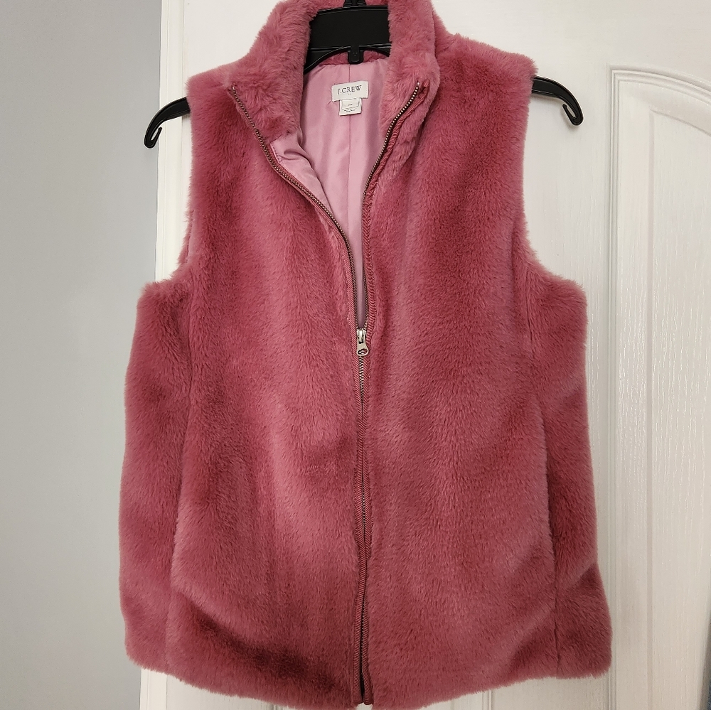 NWOT J. Crew Faux Fur Vest, size XS, pink blush - Picture 1 of 8